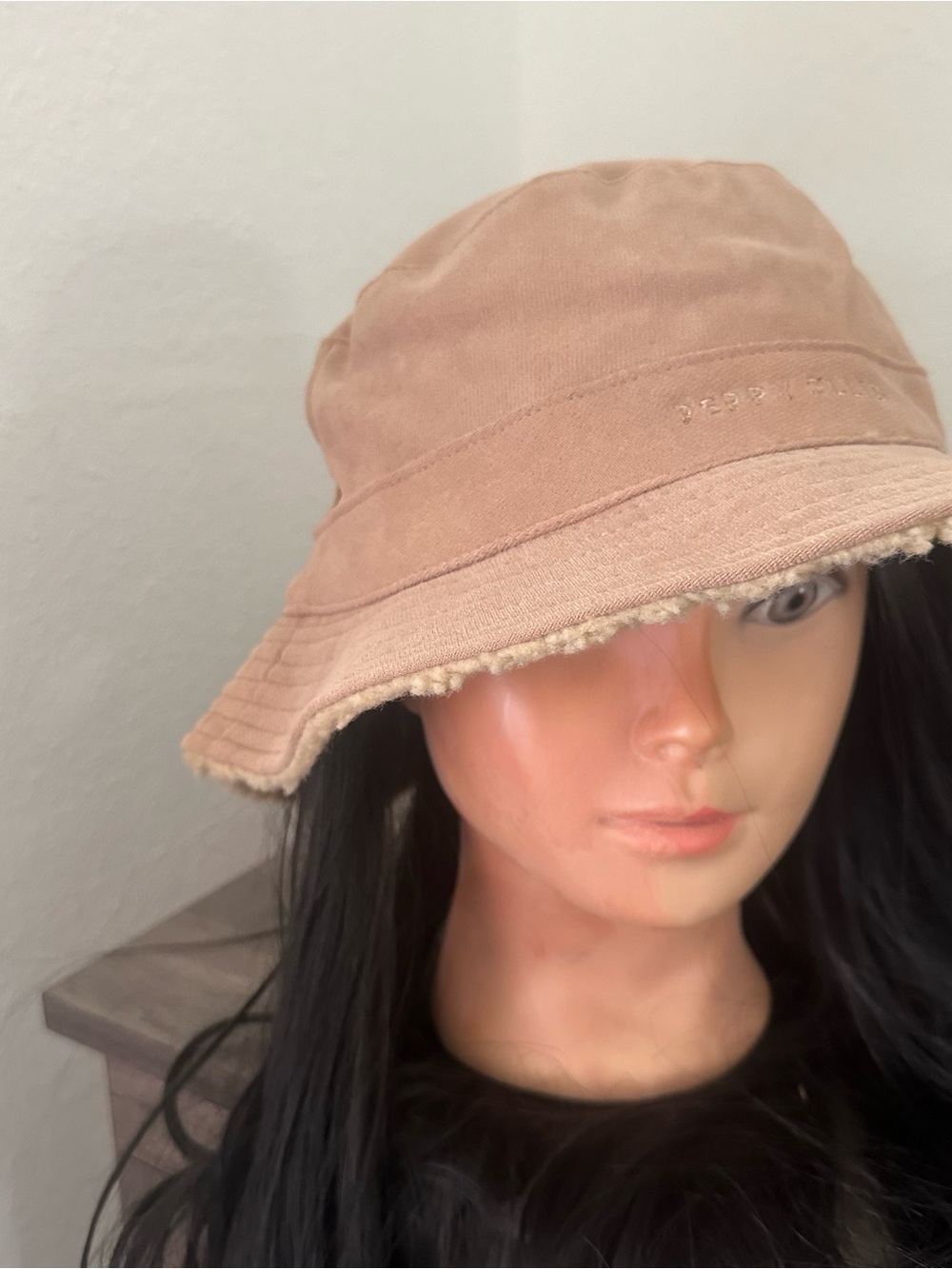 Perry Ellis Frayed-Edge Tan Bucket Hat one size